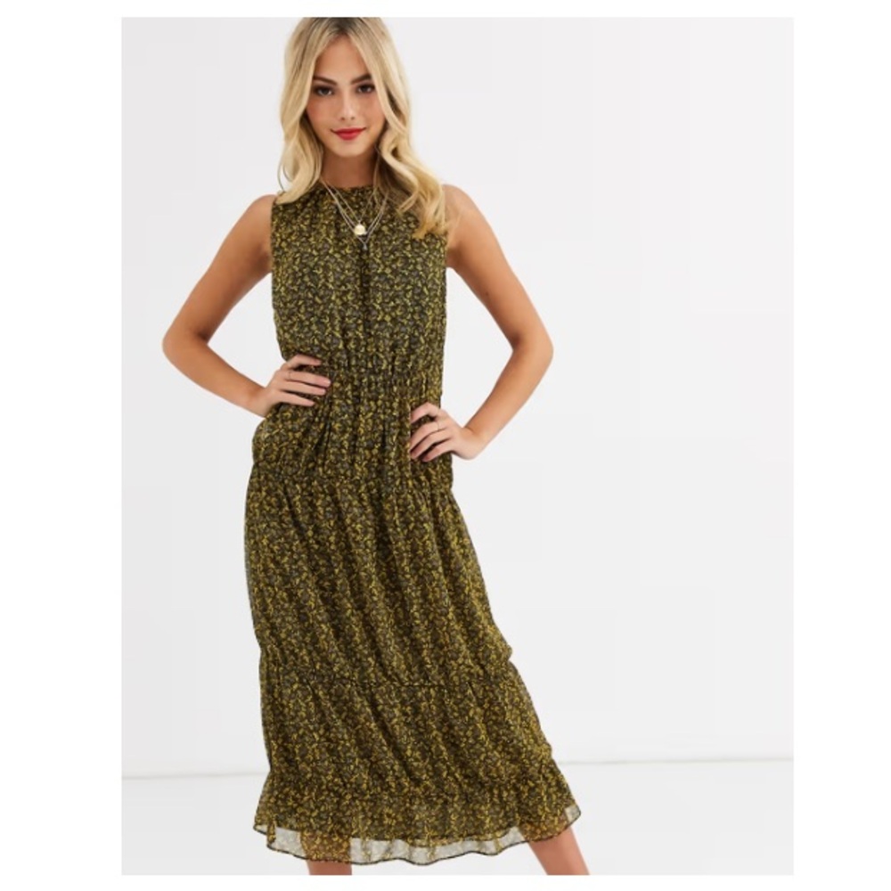 Stevie May Saige Ditsy Print Midi Dress Multi Floral Sleeveless High Neck Size S